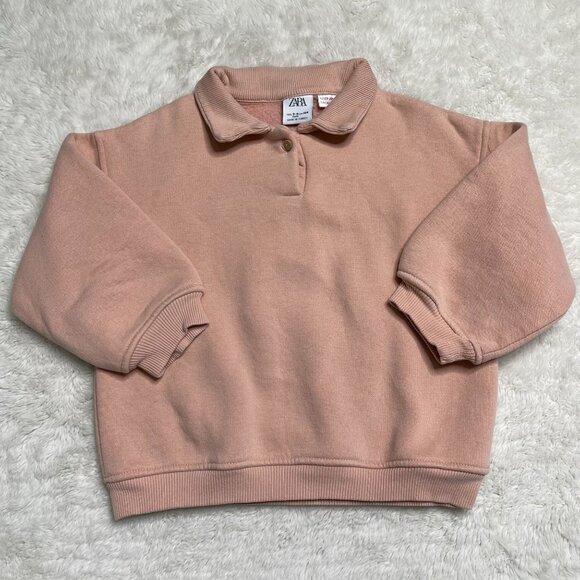 ZARA Kid's Cream Button Down Long Sleeve Sweatshirt Size 3-4 Years - Picture 1 of 6